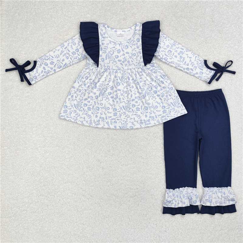 RTS NO MOQ GLD0836 GLP1828 Light purple leaf flower bow long sleeve suit & long sleeve dress