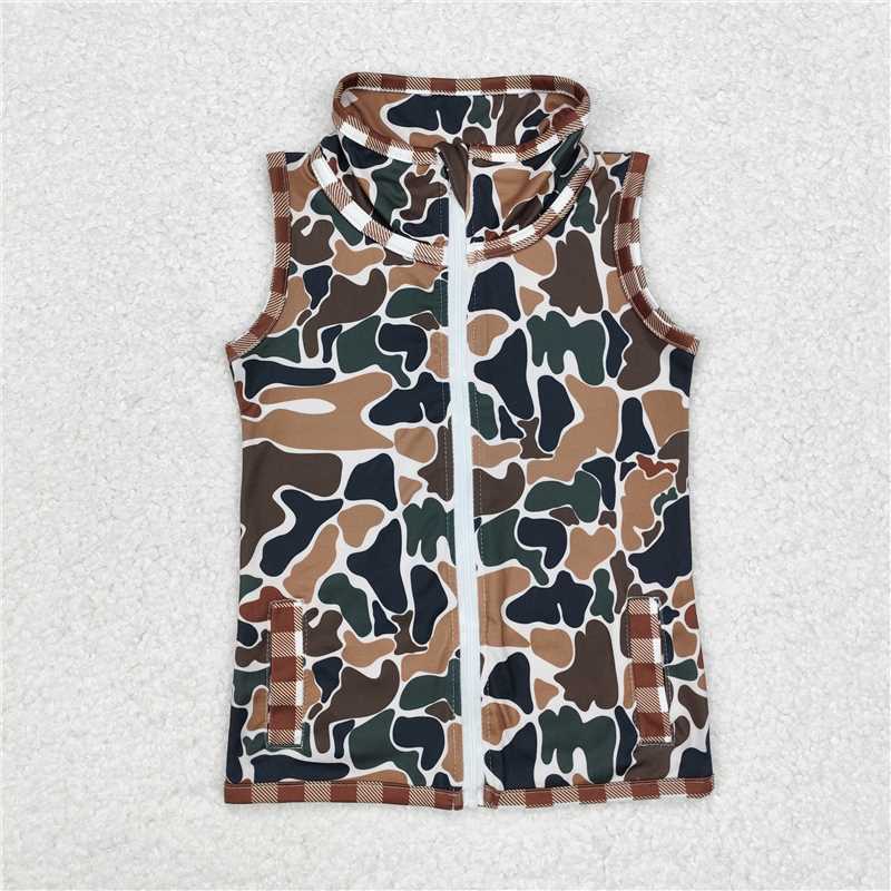 RTS NO MOQ Brown plaid vest top + camouflage sleeveless zipper vest : Boys & Girls
