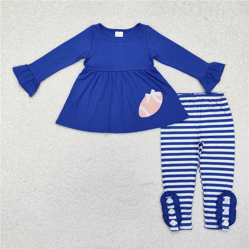 RTS NO MOQ Sibling Baby girl clothes embroidery rugby Long Sleeve Pants Sets