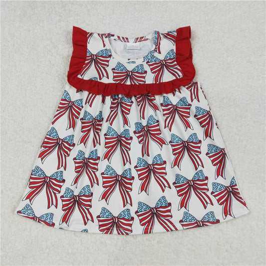 SALES NEW Baby Girls Red Ruffles Tunic Tops with Bow Print for 4th of July Holiday Top