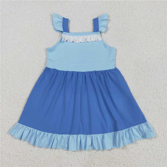 Cute Clothes GSD2393 Baby girl's blue summer dress with flutter sleeves