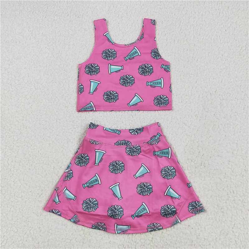 RTS NO MOQ Sibling baby girl clothes team cheer skirt yoga sets