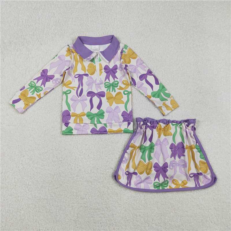 RTS NO MOQ Sibling milk silk Baby Girls Purple Long Sleeve Zip Pullovers Skirt Shorts Yoga Set