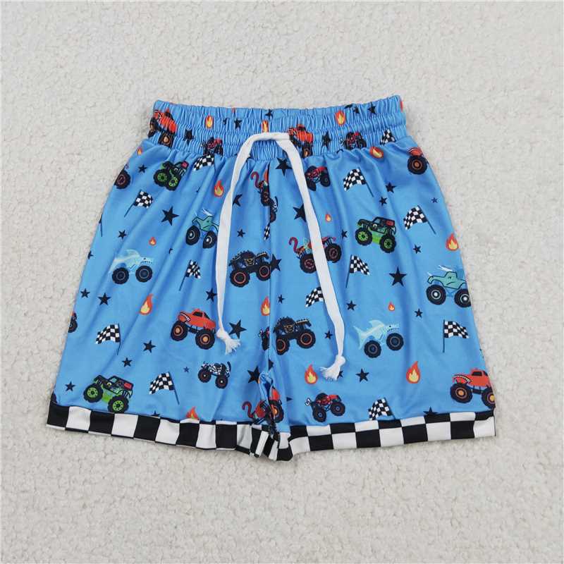 RTS NO MOQ milk silk BT1496+SS0736 Baby Boys 4th of July Car Flag Print Top And Shorts Set
