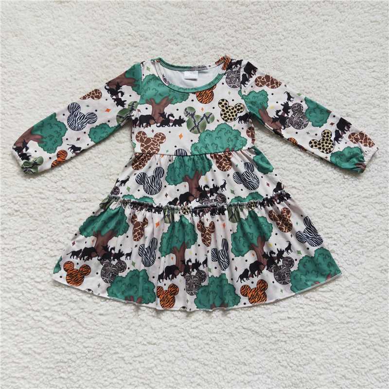 SALES NEW Baby Girls Tree Knee-Length Dress Cute Children's Clothing Vintage Style Dress for Girls