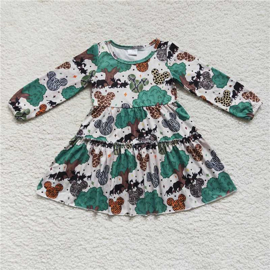 SALES NEW Baby Girls Tree Knee-Length Dress Cute Children's Clothing Vintage Style Dress for Girls