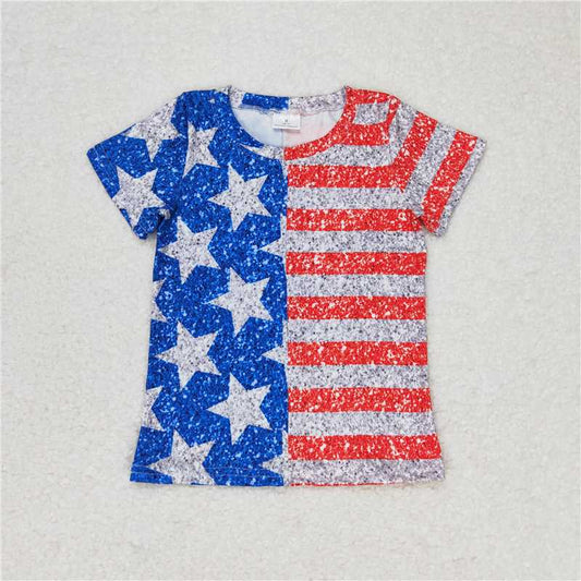 SALES NEW Baby Girls 4th of July Stars And Stripes Short Sleeve Tee Shirt Cute Patriotic Top for Baby Girls