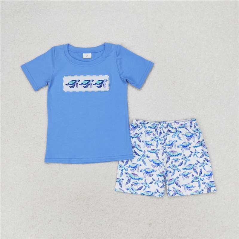 RTS RTS NO MOQ GSSO1241  GSD1233 BSSO0916 Embroidered turtle blue lace white suspender shorts set match clothing