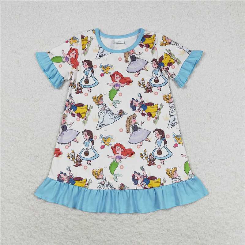 Cute Clothes GSD1291  Baby Girls Blue Ruffle Short Sleeve Knee Length Dresses