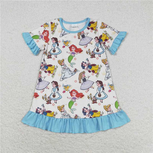 Cute Clothes GSD1291  Baby Girls Blue Ruffle Short Sleeve Knee Length Dresses