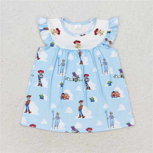 SALES NEW Summer Blue Baby Girls Flutter Sleeve Tops Infant Girl's Clothing Soft Cotton for Little Ones
