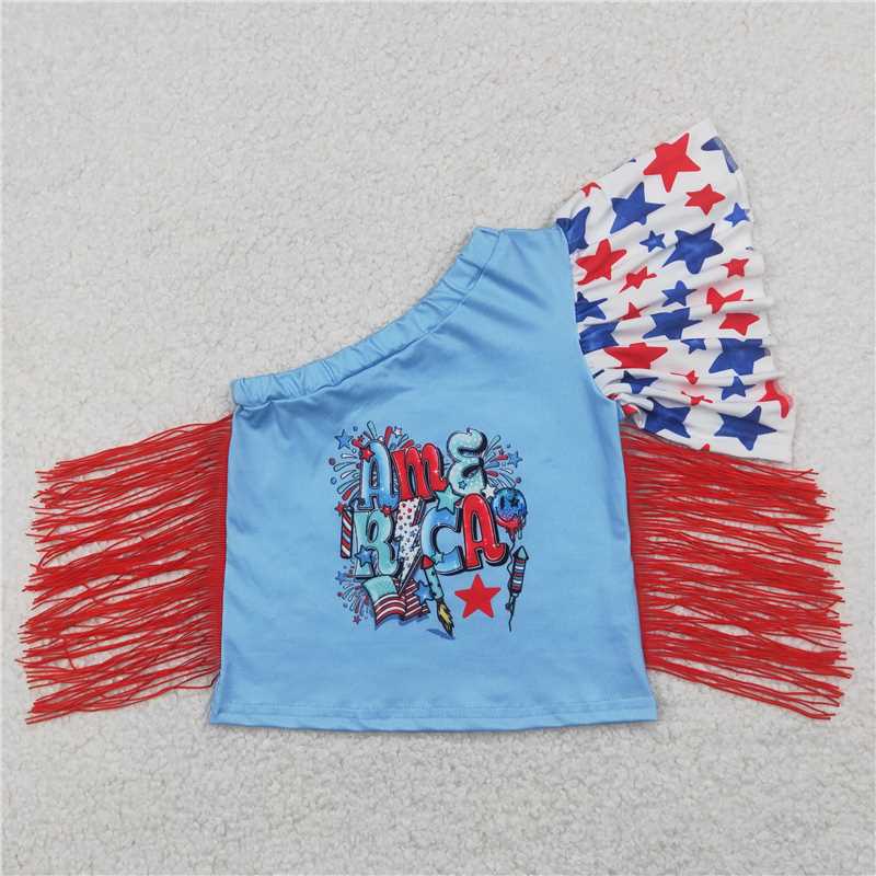 SALES NEW Baby Girls 4th of July Stars America Fringe Tops Children's Clothing