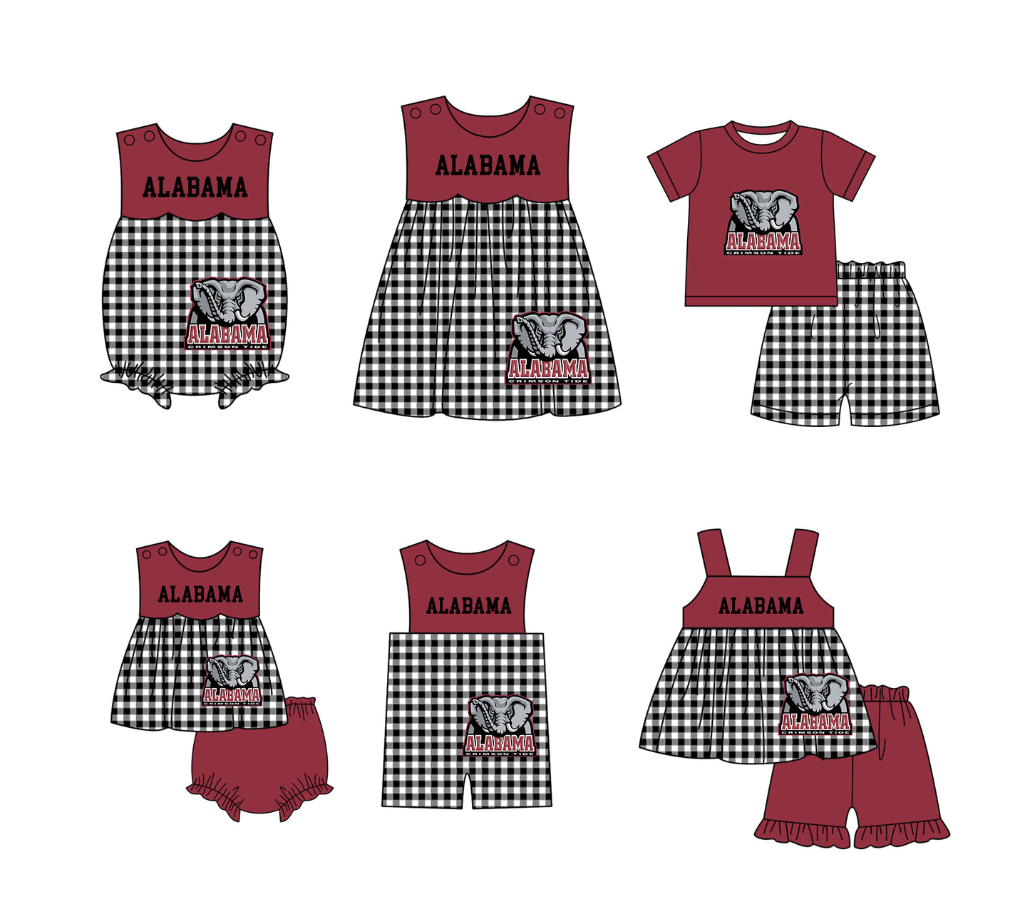Custom moq 5 mix size milk silk summer teams baby girl boys clothes Red Black and white checkered short sleeve shorts sets 3 and dress and rompers 2 series
