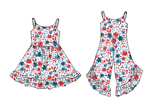 2.24 custom each style moq 5eta 4-6week Sibling Sister floral baby girl dress and jumpsuit match family design