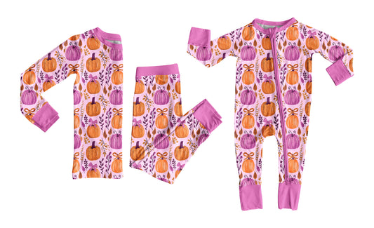 25.5.28 custom each style moq 5eta 4-6week Sibling Sisters pumpkin bow baby girl long sleeve pants sets and rompers match family design