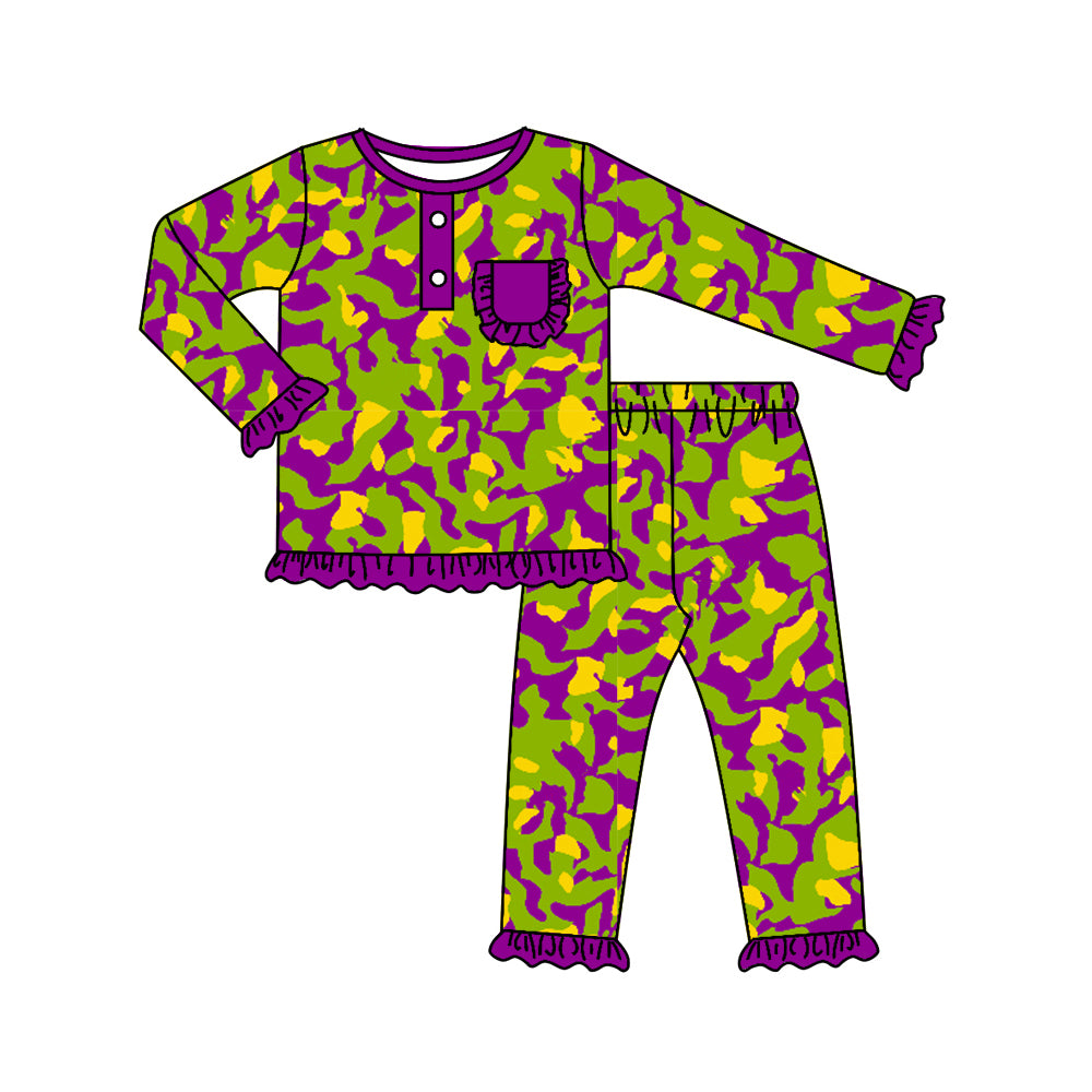 7.22 custom each style moq 5eta 4-6week Sibling Sister camouflage purple baby girls sets and rompers match family design