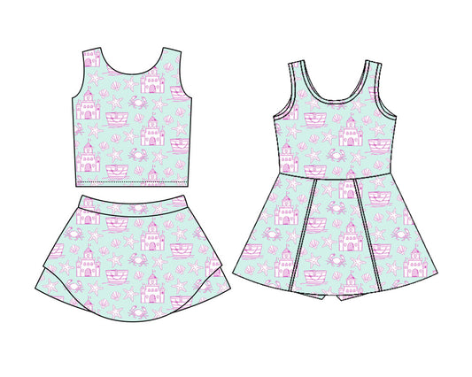 3.28 Custom moq 5 mix size Sibling Baby Girls Sleeveless Top Short Sets Yoga Dress Outfit