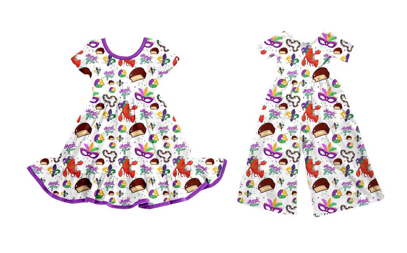 25.9.23 custom each style moq 8 eta 6-8week Sibling Sisters mardi gras baby girl long sleeve dress and jumpsuit match family design