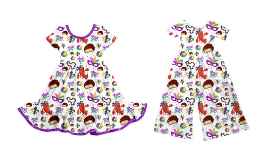 25.9.23 custom each style moq 8 eta 6-8week Sibling Sisters mardi gras baby girl long sleeve dress and jumpsuit match family design