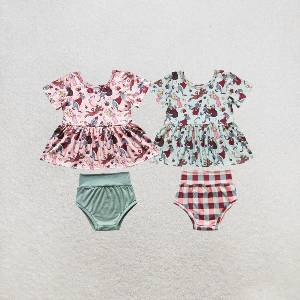 RTS NO MOQ Sibling Baby Girls Pink Christmas Deer Frog Bummie Sets