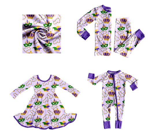 25.9.5 custom each style moq 5eta 4-6week Sibling Sisters mardi gras baby girl long sleeve pants sets and dress and rompers match family design