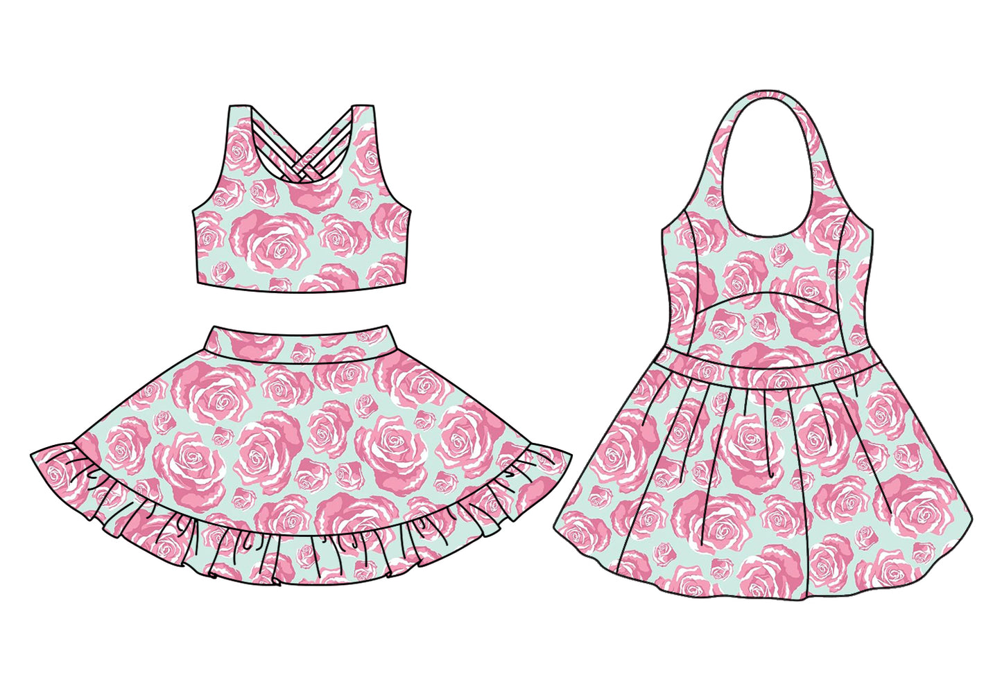 3.22 custom each style moq 5eta 4-6week Sibling Sister floral baby girls clothes Short sleeve skirts set and dress match family design