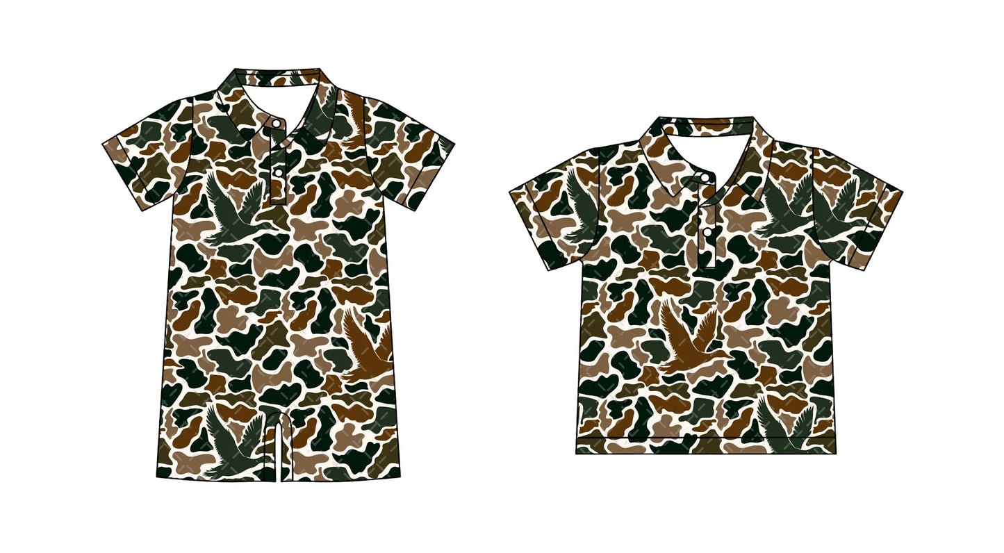 3.20 custom each style moq 5eta 4-6week Sibling Sister camouflage baby boy rompers and top match family design