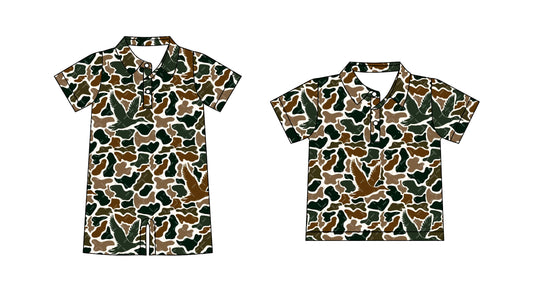3.20 custom each style moq 5eta 4-6week Sibling Sister camouflage baby boy rompers and top match family design