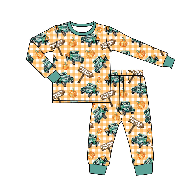 8.10 custom each style moq 5eta 4-6week Sibling Sister pumpkin truck baby boys sets and rompers match family design