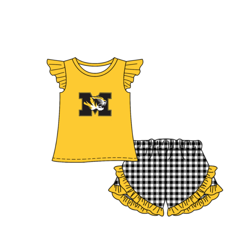 Custom moq 5 mix size milk silk summer teams Baby Boys And Girls Yellow Short-Sleeved Shirt And Shorts Set Matching Striped Rompers Outfit Set