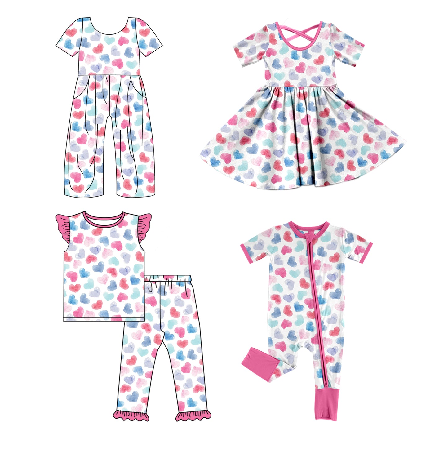 11.6 custom each style moq 5eta 4-6week Sibling Sister love pink baby girl sets and jumpsuit and boy rompers and dress match family design