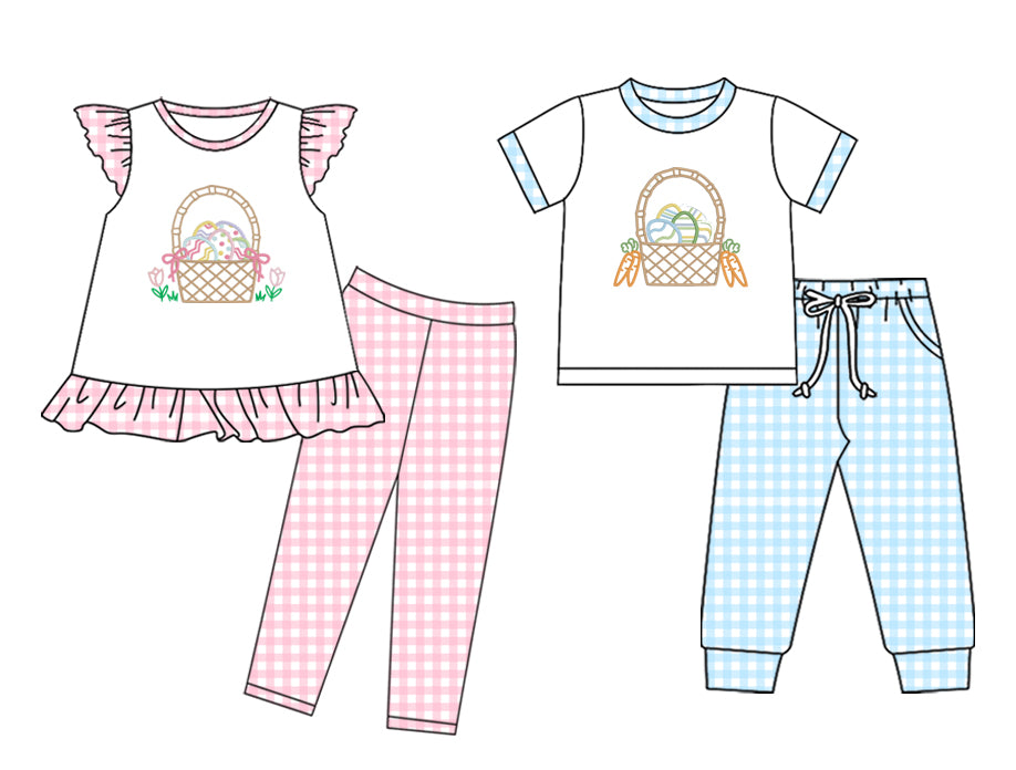 25.10.23 custom each style moq 5 eta 6-8week Sibling Sister easter baby boy short sleeve pants sets 2 match family design