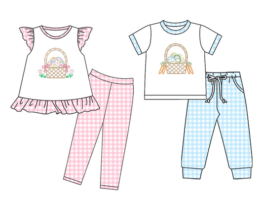 25.10.23 custom each style moq 5 eta 6-8week Sibling Sister easter baby boy short sleeve pants sets 2 match family design