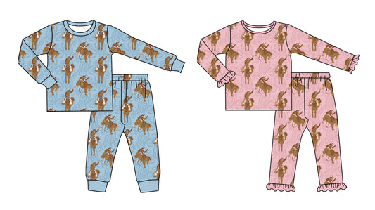 25.8.23 custom each style moq 5 eta 4-6week Sibling Sisters riding horse baby girl long sleeve pants sets 2