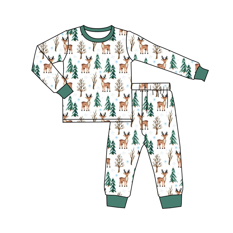7.24 custom each style moq 5eta 4-6week Sibling Sister Christmas trees green baby girls sets and rompers match family design