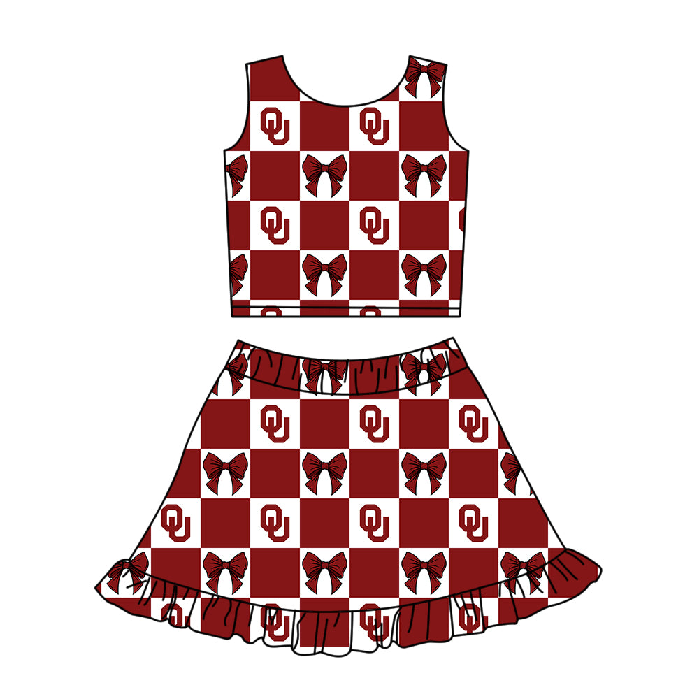 Custom moq 3 or 5 mix size milk silk summer teams baby girl clothes bow dark red sleeveless skirts sets 3 and dresss and shorts-26.1.24