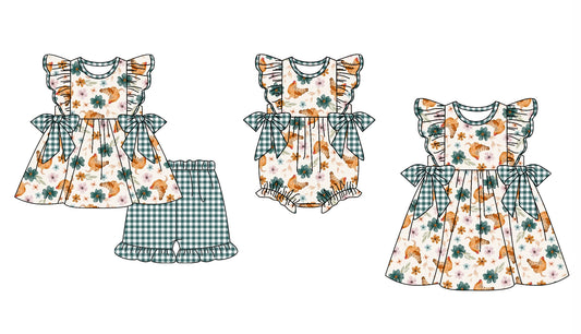 12.2 custom each style moq 5eta 4-6week Sibling Sister hen floral baby girl short sleeve shorts sets and dress and rompers match family design