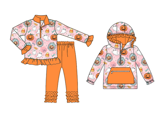 25.8.8 custom each style moq 5eta 4-6week Sibling Sisters halloween baby girl long sleeve pants sets and top match family design
