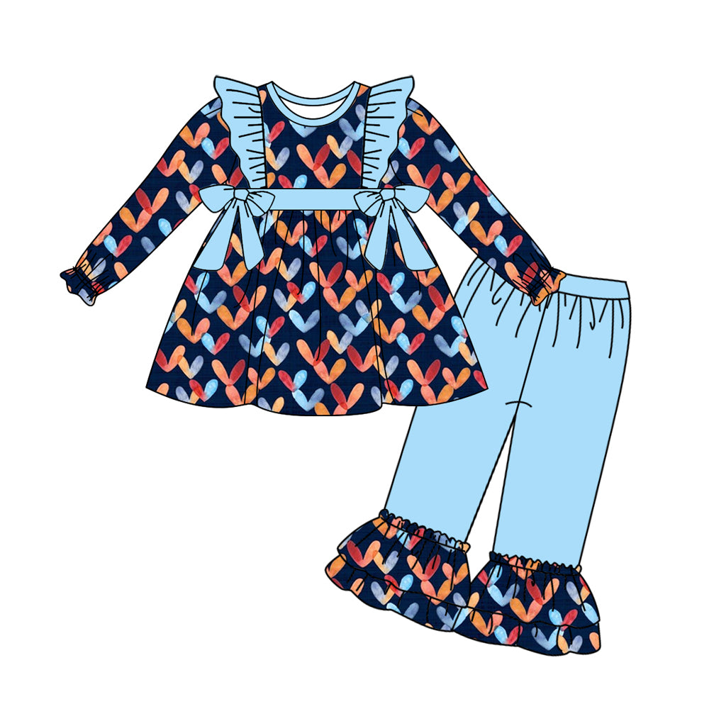 5.29 custom each style moq 5eta 4-5week Sibling Sister love blue baby girls outfits dress and baby romper match family design