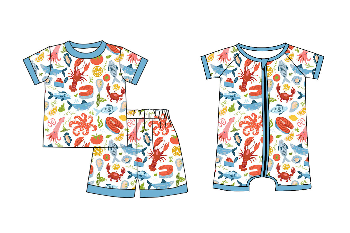 3.17 Custom moq 5 mix size Sibling Baby Boys Short-Sleeved Top And Shorts Pajama Set Short-Sleeved Zippered Romper Summer Outfit