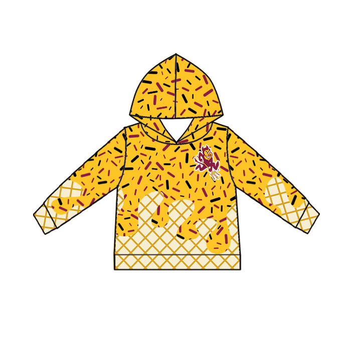 Custom summer teams baby girls clothes team yellow hooded long sleeve tops and short sleeve top and dress and pants and shorts-25.6.2