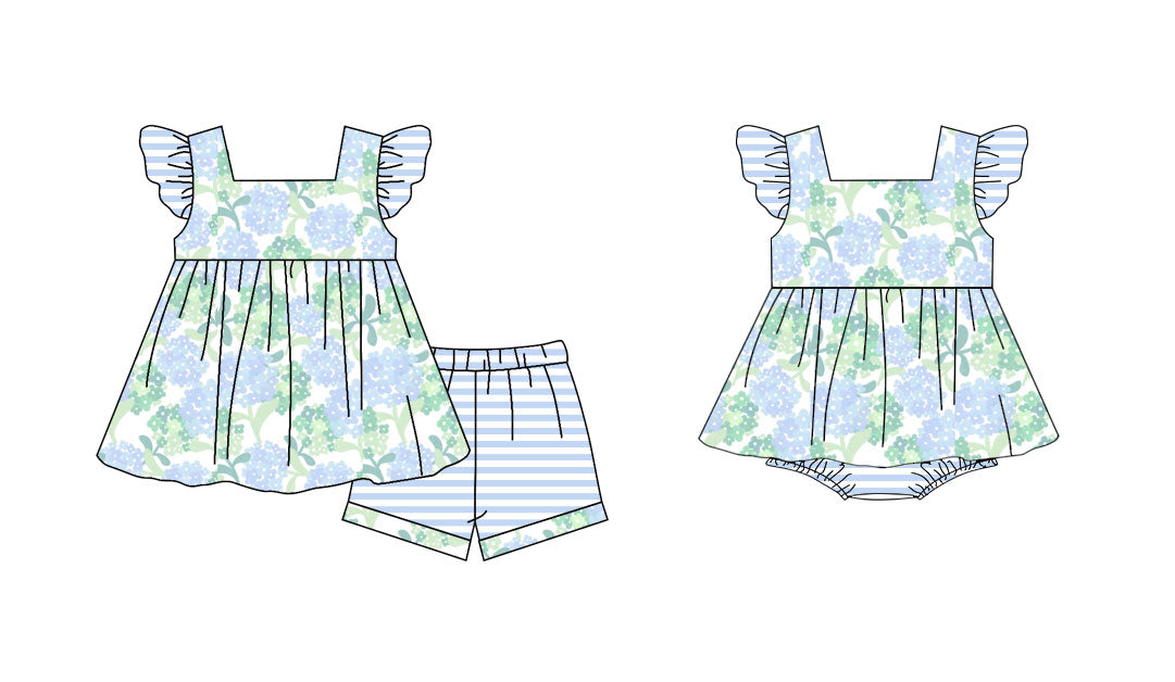 25.10.29 custom each style moq 5 eta 6-8 week Sibling Sister floral baby girl short sleeve shorts sets and rompers match family design