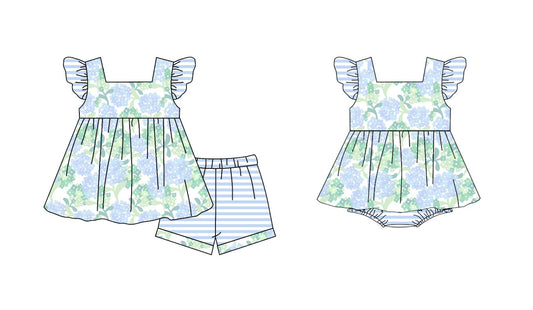 25.10.29 custom each style moq 5 eta 6-8 week Sibling Sister floral baby girl short sleeve shorts sets and rompers match family design
