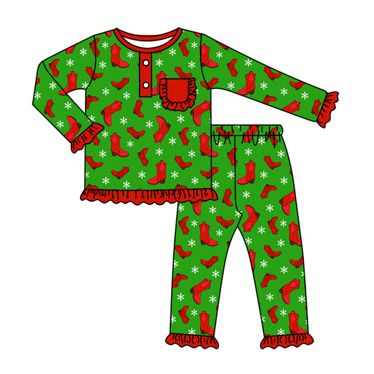 6.27 custom each style moq 5eta 4-6 week Sibling Sister red boots green baby girls outfits and romper match family design