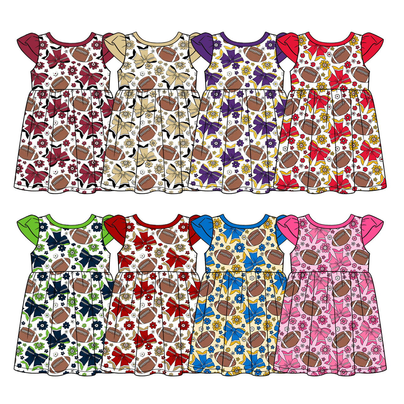 26.1.23 custom each style moq 5 eta 6-8week Sibling Sister rugby bow baby short sleeve dresses 8 match design