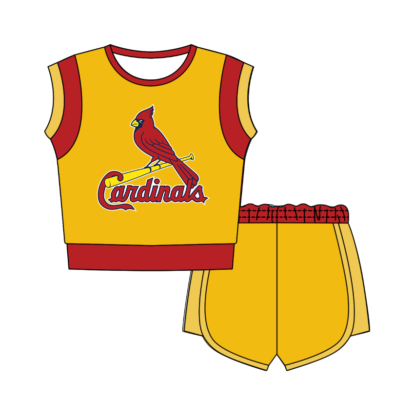 Custom moq 5 mix size milk silk summer teams Yellow Sleeveless O-Neck Top And Shorts Set Cute And Comfortable Kids' Outfit