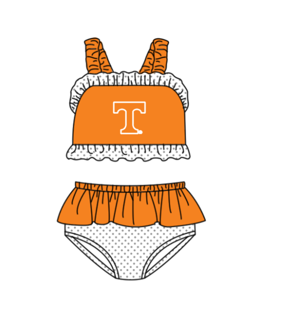 Custom moq 5 mix size milk silk summer teams baby girl boys clothes Orange Two-Piece Swimsuit Set One Piece Swimsuits boy swim trunks