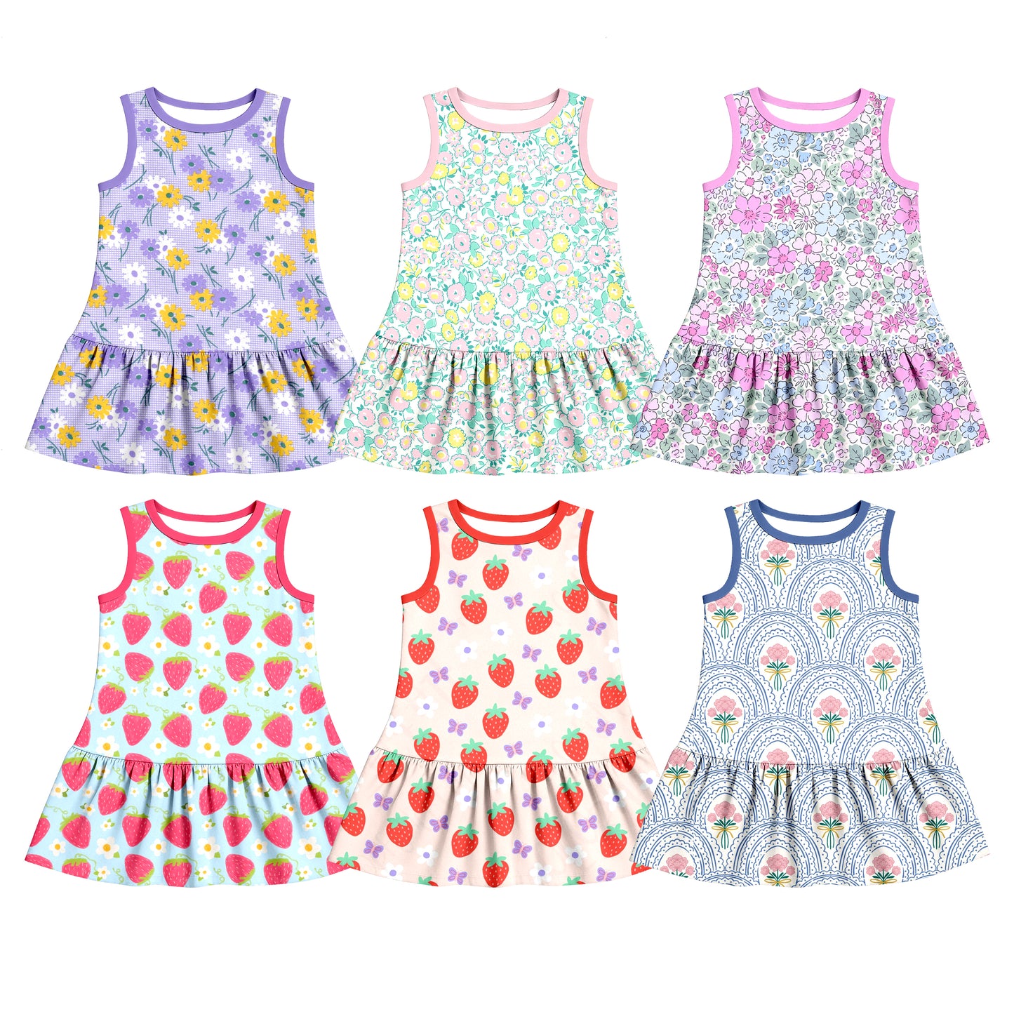 3.30 Custom moq 5 mix size Sibling Baby Girl's Floral Print Sleeveless Summer Casual Dresses Girls' Outfits
