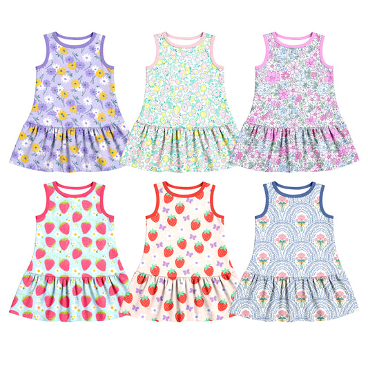 3.30 Custom moq 5 mix size Sibling Baby Girl's Floral Print Sleeveless Summer Casual Dresses Girls' Outfits