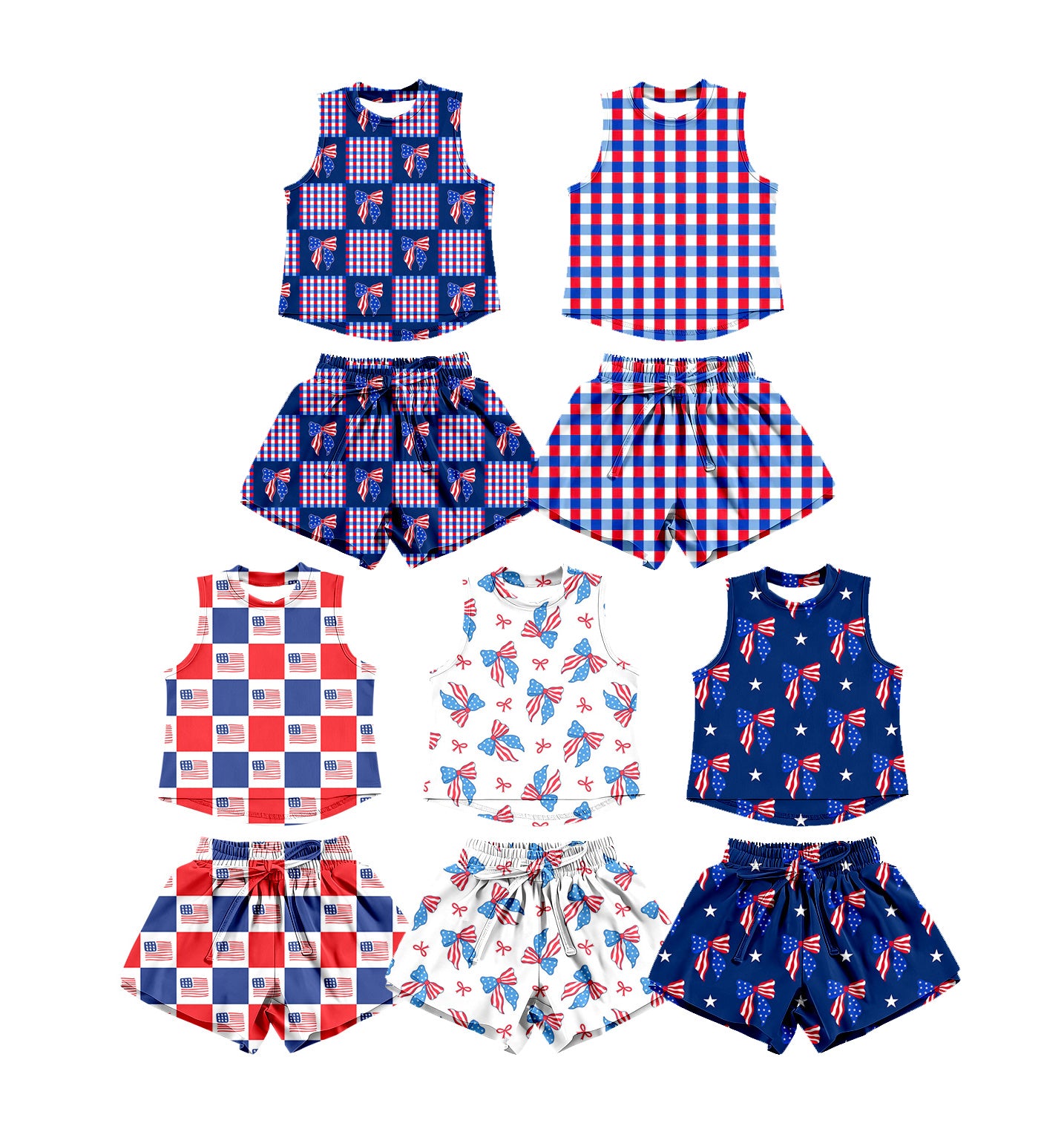 3.10 Custom moq 5 mix size Sibling Kids' 4th of July Short-Sleeved Top And Shorts Set Summer Outfit